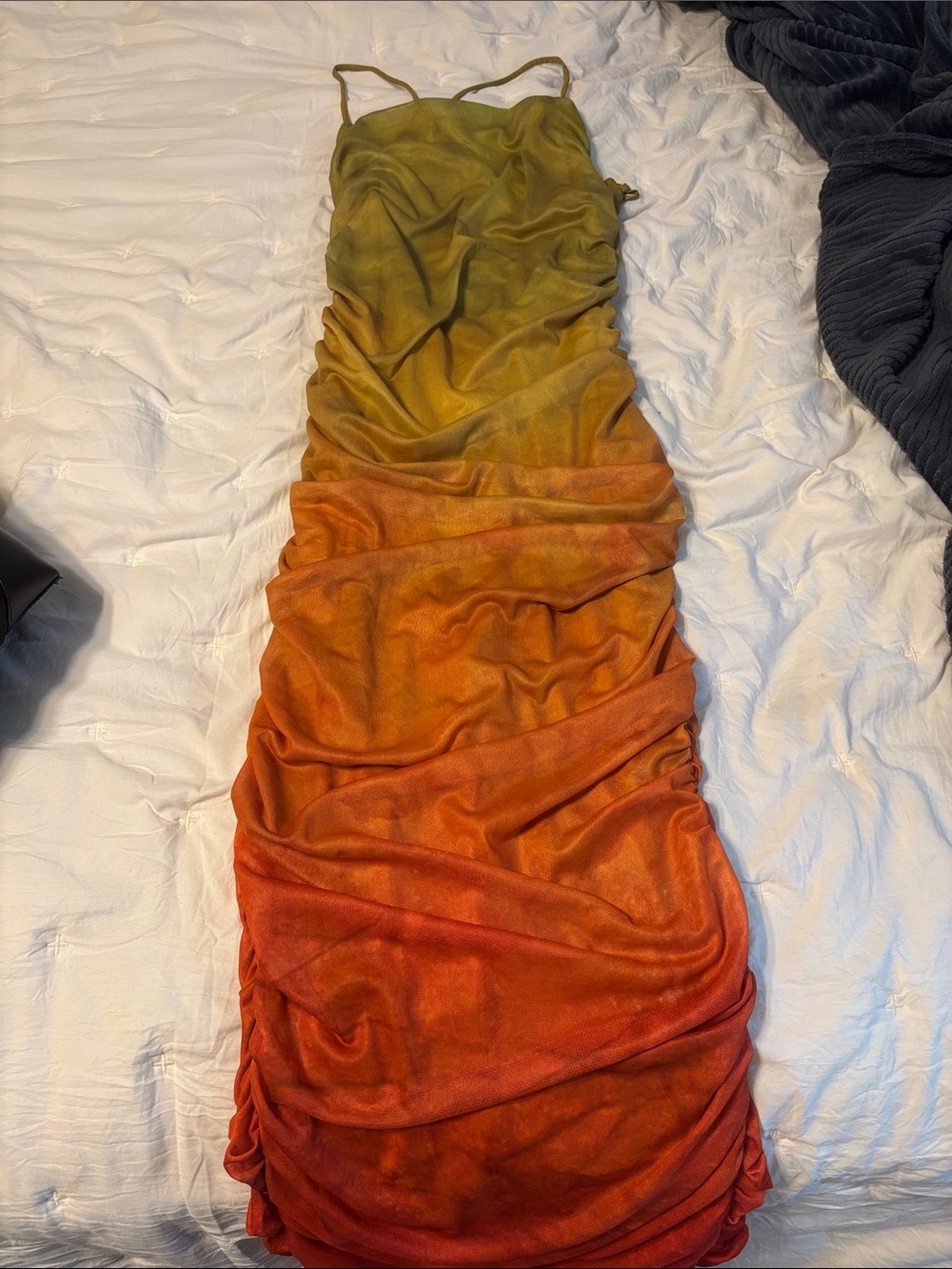 Gradient Green to Orange Ruched Dress